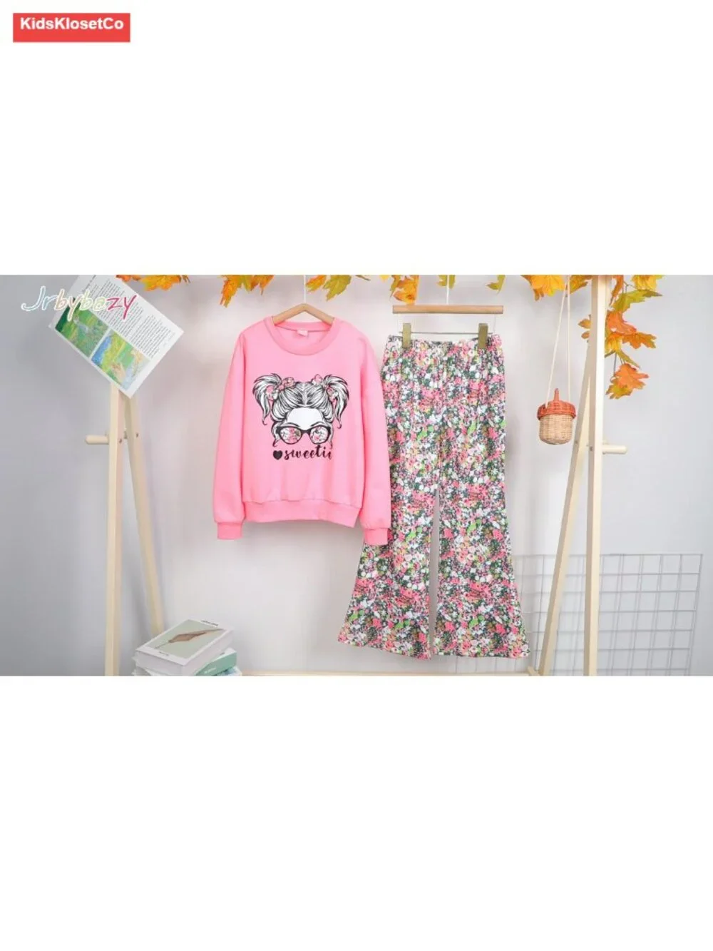 Girls Sweatshirt and Flared Pants Set Cotton Blend 2 Piece Outfit